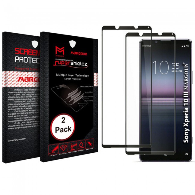 Sony Xperia 10 iii Glass 3D Tempered 2Pack Super Shieldz Margoun - Black Frame
