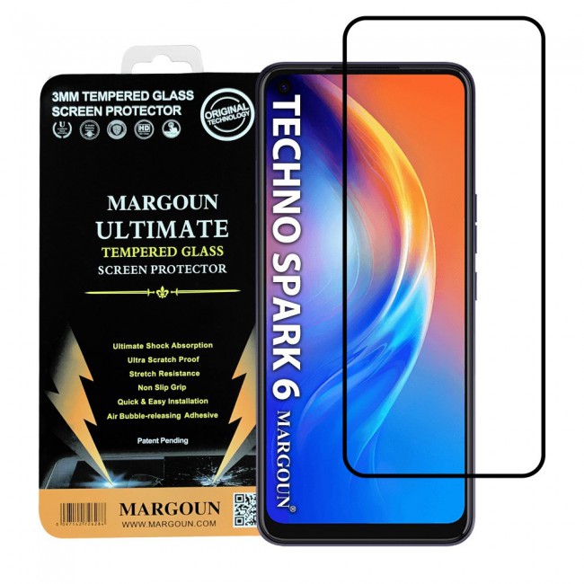 Tecno Spark 6 Full Glue 3D Tempered Glass Screen Protector Ultimate Margoun – Black Edge