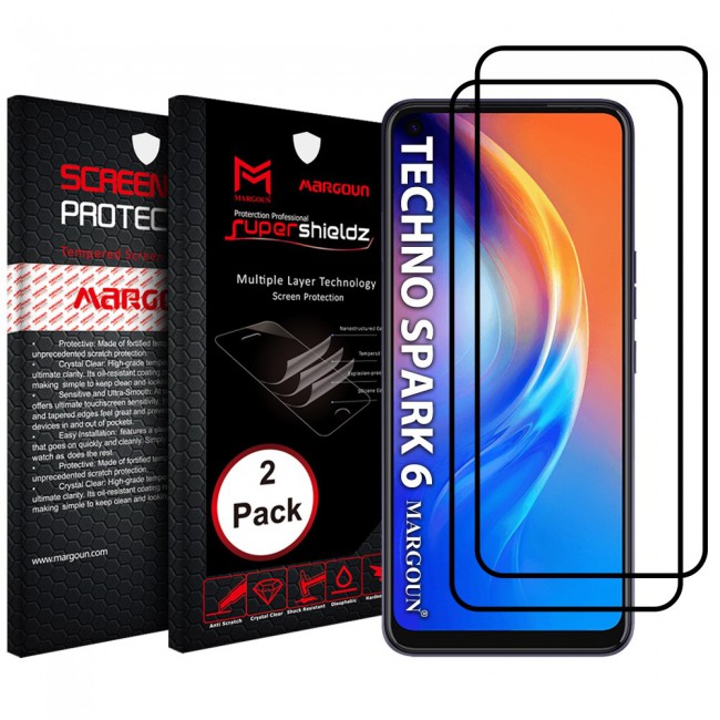 Tecno Spark 6 2Pack Full Glue 3D Tempered Glass Screen Protector Super Shieldz Margoun – Black Edge