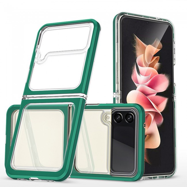 Transparent Hard PC Case Cover for Samsung Galaxy Z Flip 3 by Margoun – Green Edge