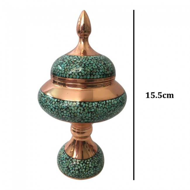 Margoun 7Pcs Turquoise Inlaid Persian Artwork - Candle Stand Plate and Candy Bowls