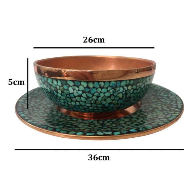 Margoun 7Pcs Turquoise Inlaid Persian Artwork - Candle Stand Plate and Candy Bowls
