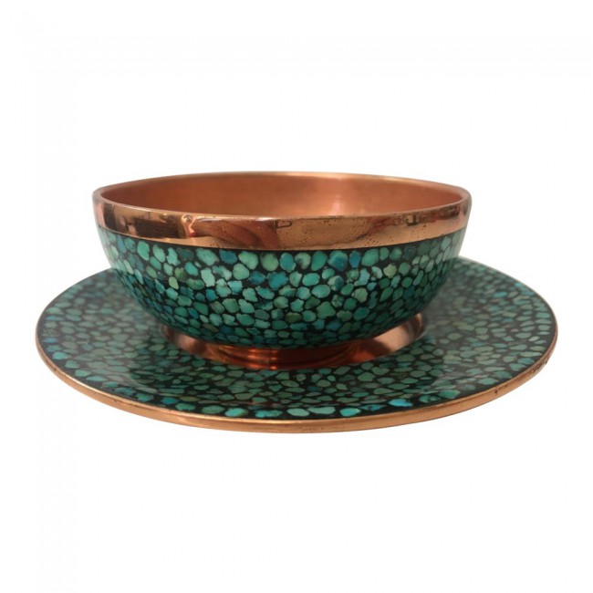Margoun 7Pcs Turquoise Inlaid Persian Artwork - Candle Stand Plate and Candy Bowls