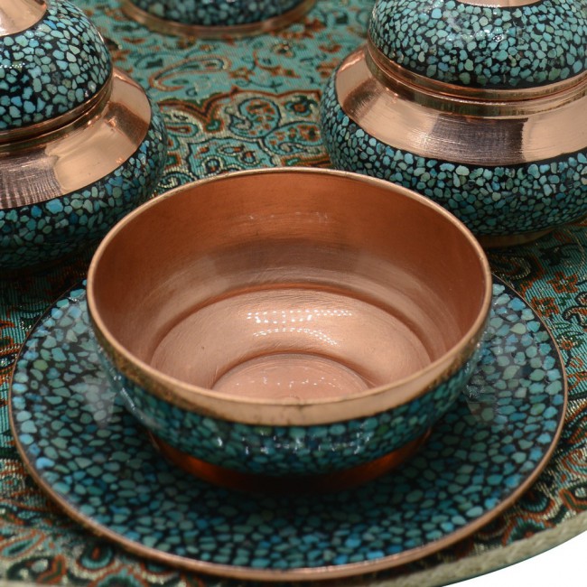 Margoun 7Pcs Turquoise Inlaid Persian Artwork - Candle Stand Plate and Candy Bowls