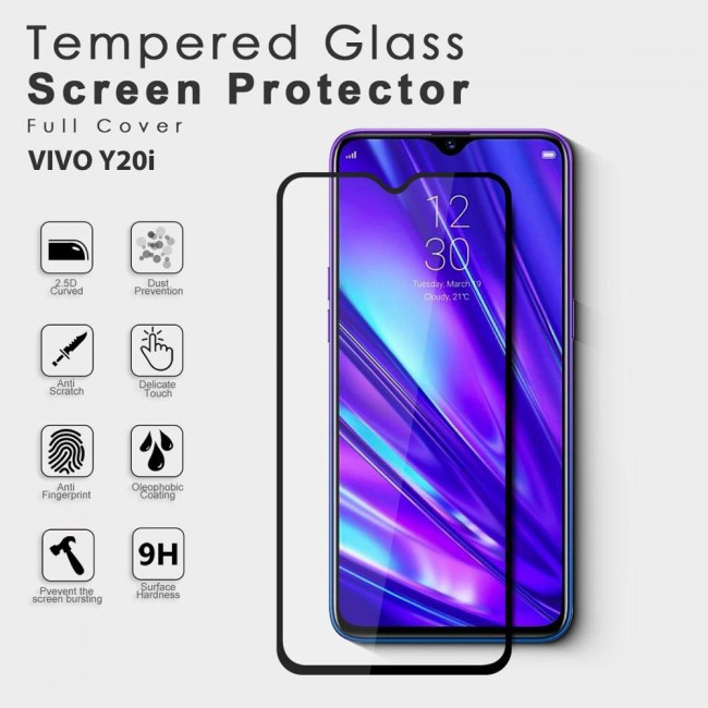 Vivo Y20i Full Glue 3D Tempered Glass Screen Protector Ultimate Margoun – Black Edge