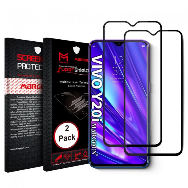 Vivo Y20i 2Pack Full Glue 3D Tempered Glass Screen Protector Super Shieldz Margoun – Black Edge
