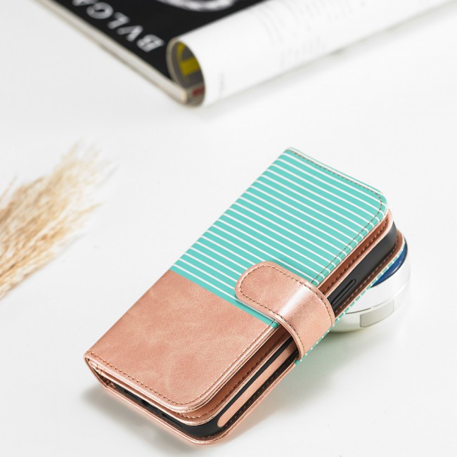 Wallet PU Leather Flip Case for iPhone 12 and 12 Pro - Gold Green