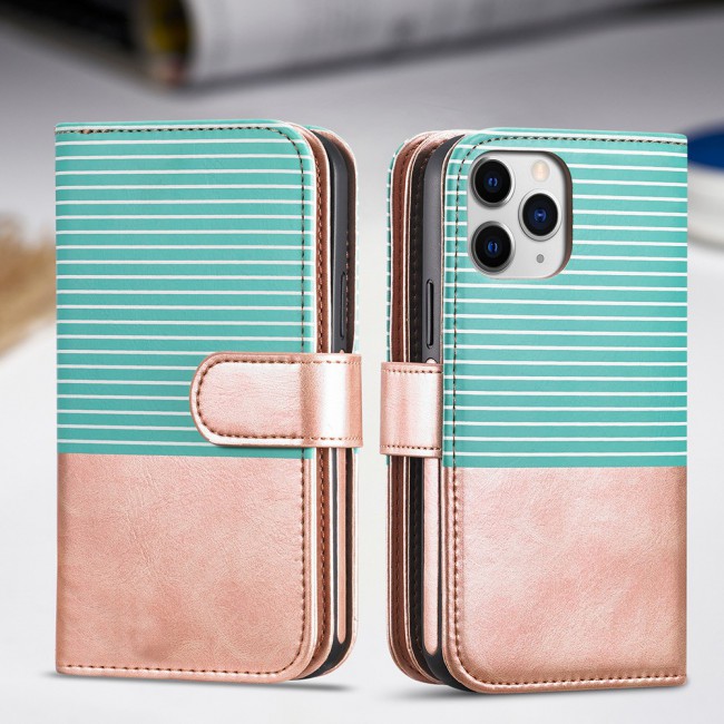 Wallet PU Leather Flip Case for iPhone 12 and 12 Pro - Gold Green
