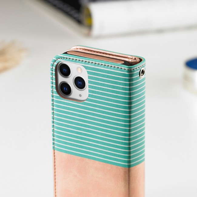 Wallet PU Leather Flip Case for iPhone 12 and 12 Pro - Gold Green