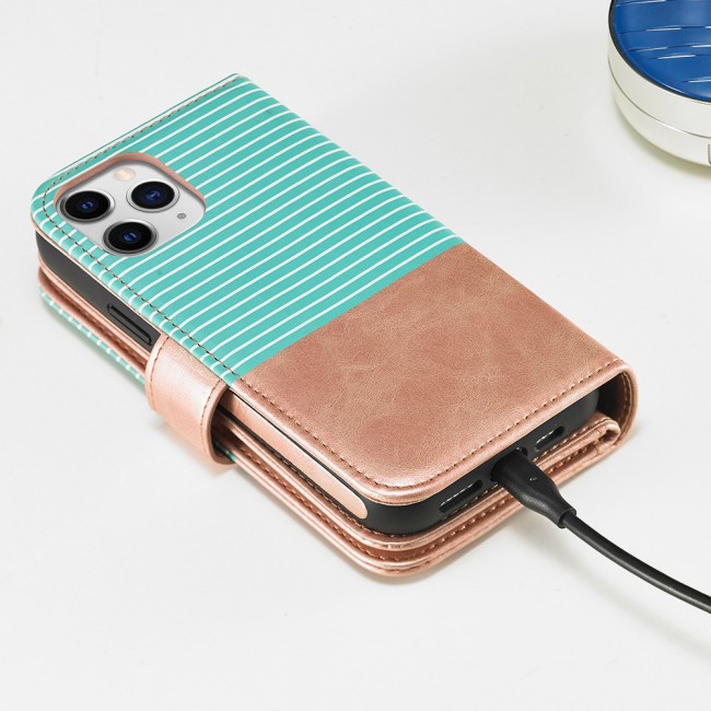 Wallet PU Leather Flip Case for iPhone 12 and 12 Pro - Gold Green