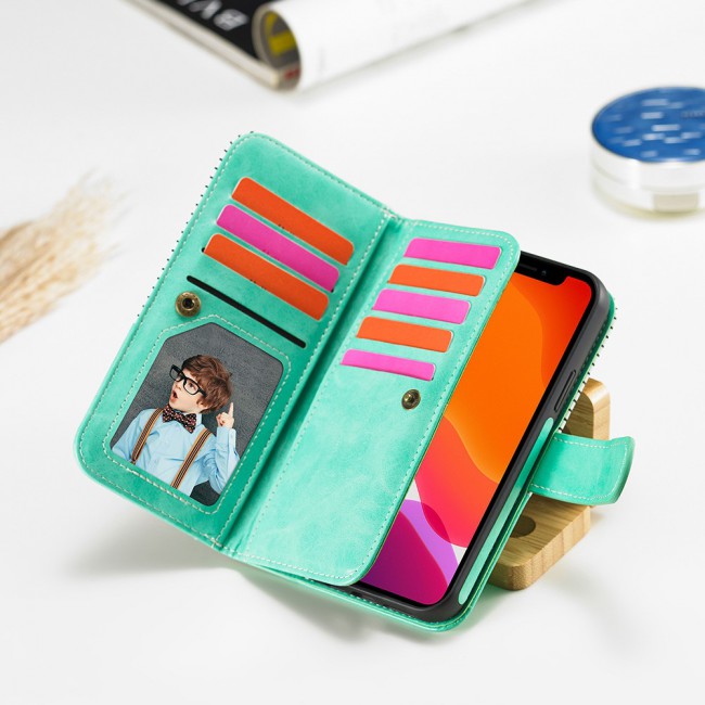 Wallet PU Leather Flip Case for iPhone 12 and 12 Pro - Gold Green