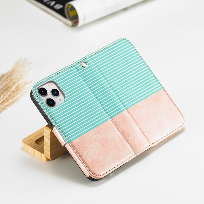 Wallet PU Leather Flip Case for iPhone 12 and 12 Pro - Gold Green