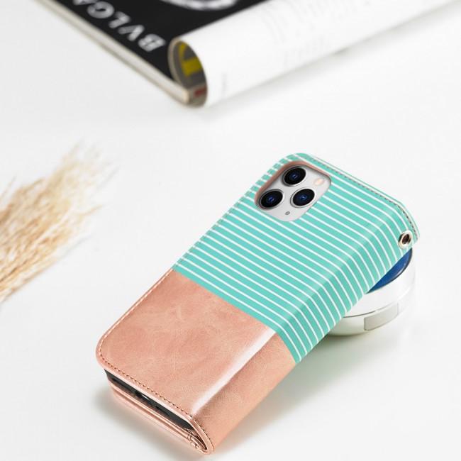 Wallet PU Leather Flip Case for iPhone 12 and 12 Pro - Gold Green