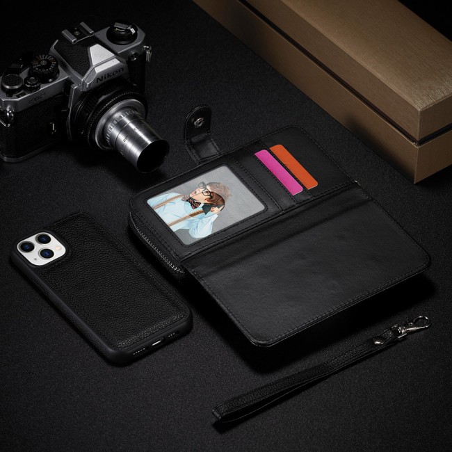 Wallet PU Leather Flip Case for iPhone 12 and 12 Pro - Black