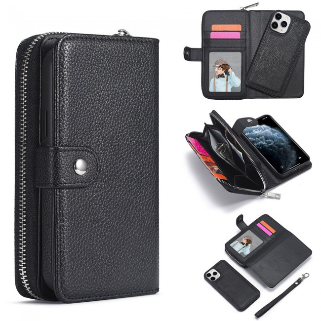 Wallet PU Leather Flip Case for iPhone 12 and 12 Pro - Black