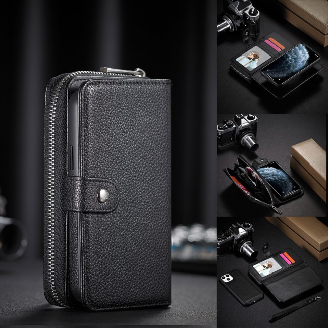 Wallet PU Leather Flip Case for iPhone 12 and 12 Pro - Black
