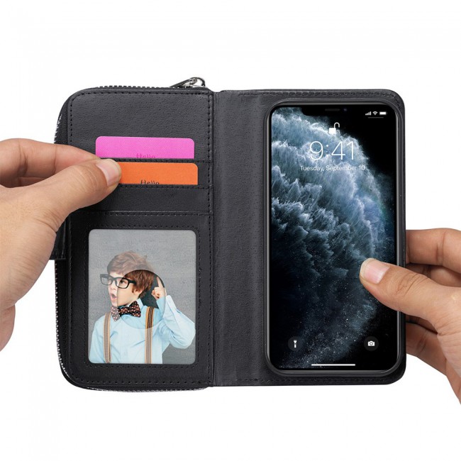 Wallet PU Leather Flip Case for iPhone 12 and 12 Pro - Black