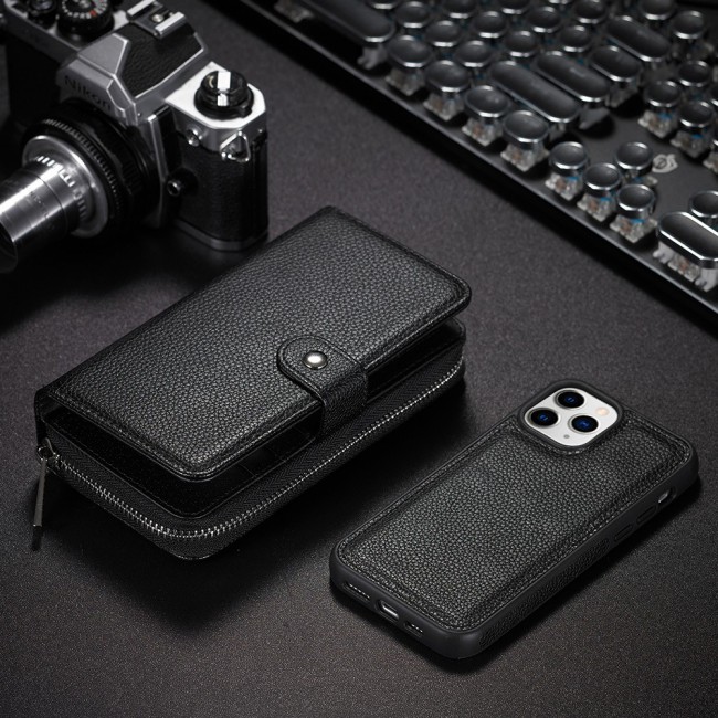 Wallet PU Leather Flip Case for iPhone 12 and 12 Pro - Black