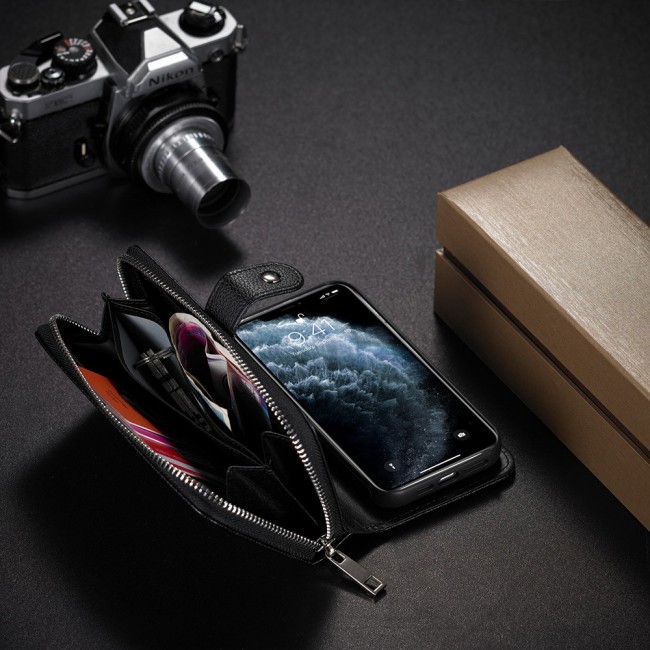 Wallet PU Leather Flip Case for iPhone 12 and 12 Pro - Black
