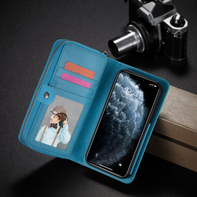 Wallet PU Leather Flip Case for iPhone 12 and 12 Pro - Blue