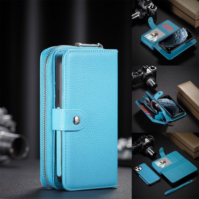 Wallet PU Leather Flip Case for iPhone 12 and 12 Pro - Blue