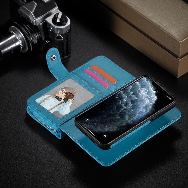 Wallet PU Leather Flip Case for iPhone 12 and 12 Pro - Blue