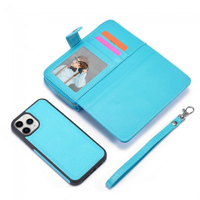 Wallet PU Leather Flip Case for iPhone 12 and 12 Pro - Blue