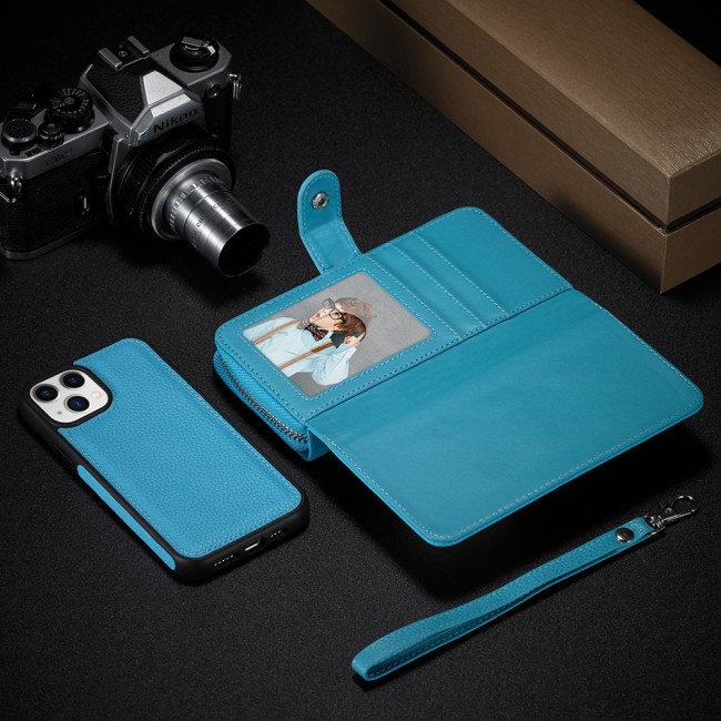 Wallet PU Leather Flip Case for iPhone 12 and 12 Pro - Blue