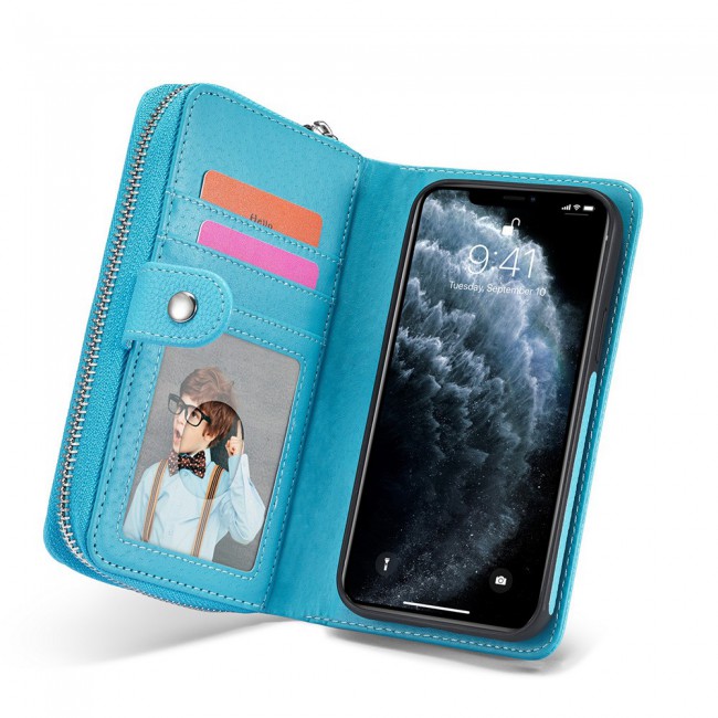 Wallet PU Leather Flip Case for iPhone 12 and 12 Pro - Blue