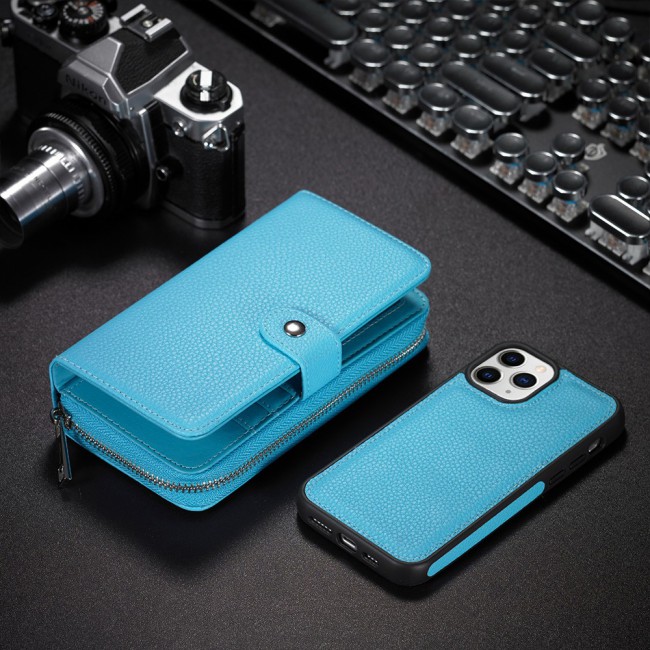 Wallet PU Leather Flip Case for iPhone 12 and 12 Pro - Blue