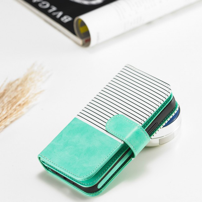 Wallet PU Leather Flip Case for iPhone 12 and 12 Pro - Green White