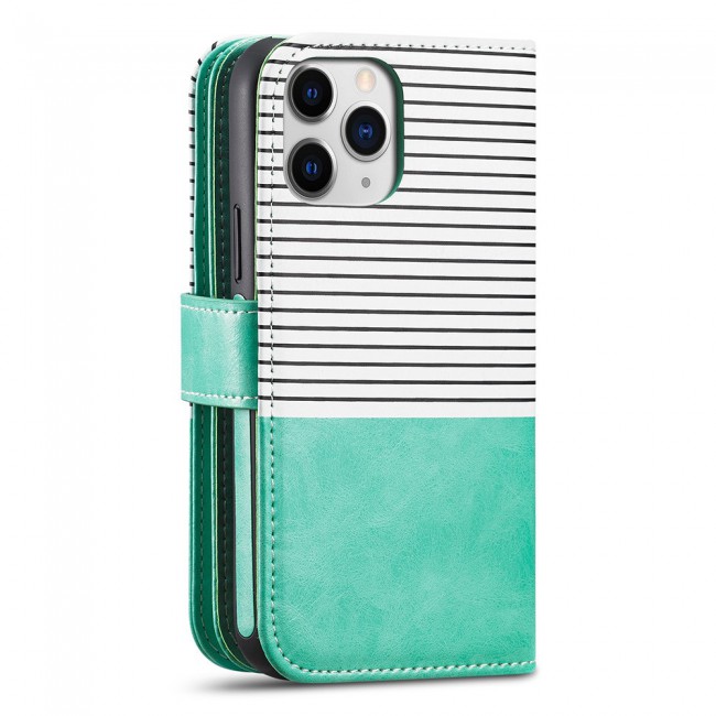Wallet PU Leather Flip Case for iPhone 12 and 12 Pro - Green White