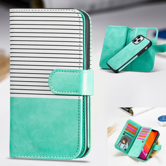 Wallet PU Leather Flip Case for iPhone 12 and 12 Pro - Green White
