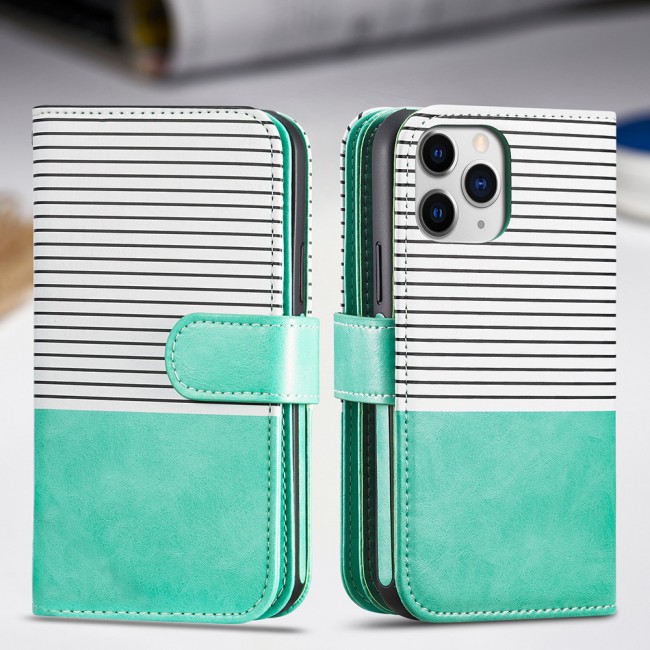 Wallet PU Leather Flip Case for iPhone 12 and 12 Pro - Green White