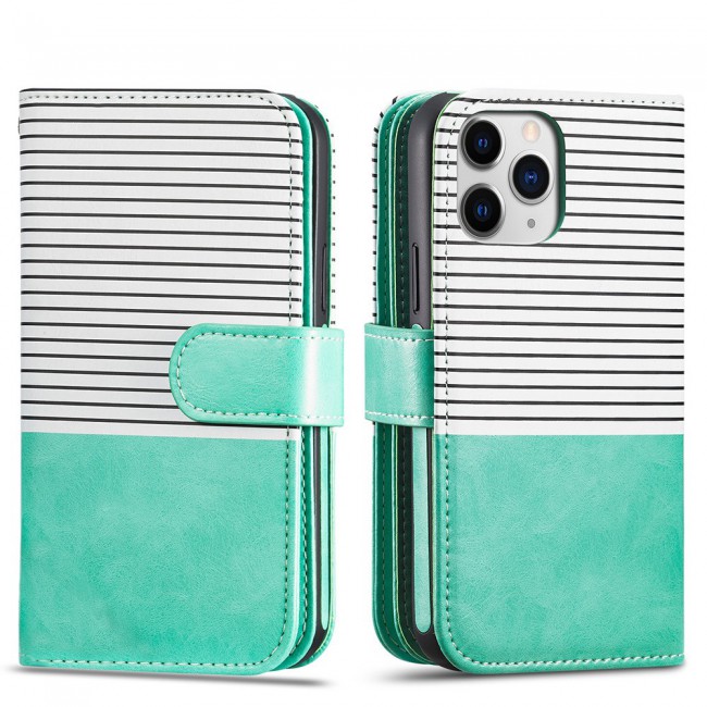Wallet PU Leather Flip Case for iPhone 12 and 12 Pro - Green White