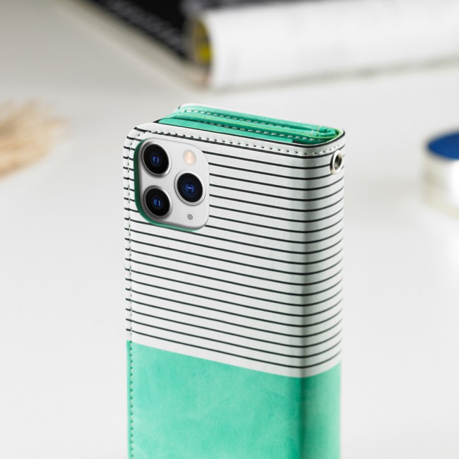 Wallet PU Leather Flip Case for iPhone 12 and 12 Pro - Green White