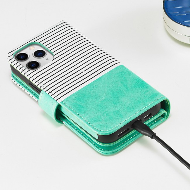 Wallet PU Leather Flip Case for iPhone 12 and 12 Pro - Green White