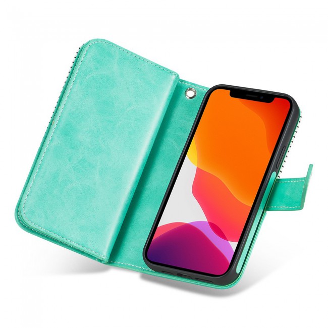 Wallet PU Leather Flip Case for iPhone 12 and 12 Pro - Green White