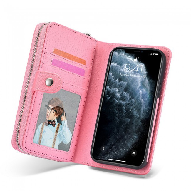 Wallet PU Leather Flip Case for iPhone 12 and 12 Pro - Light Pink