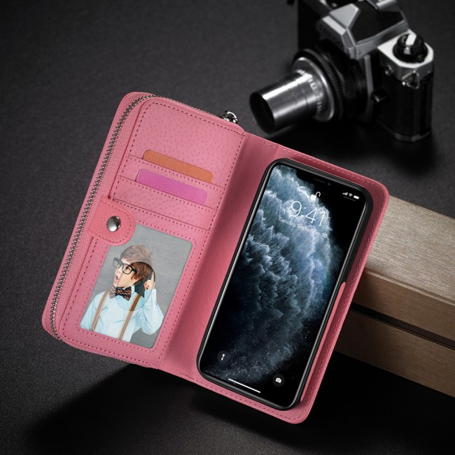 Wallet PU Leather Flip Case for iPhone 12 and 12 Pro - Light Pink