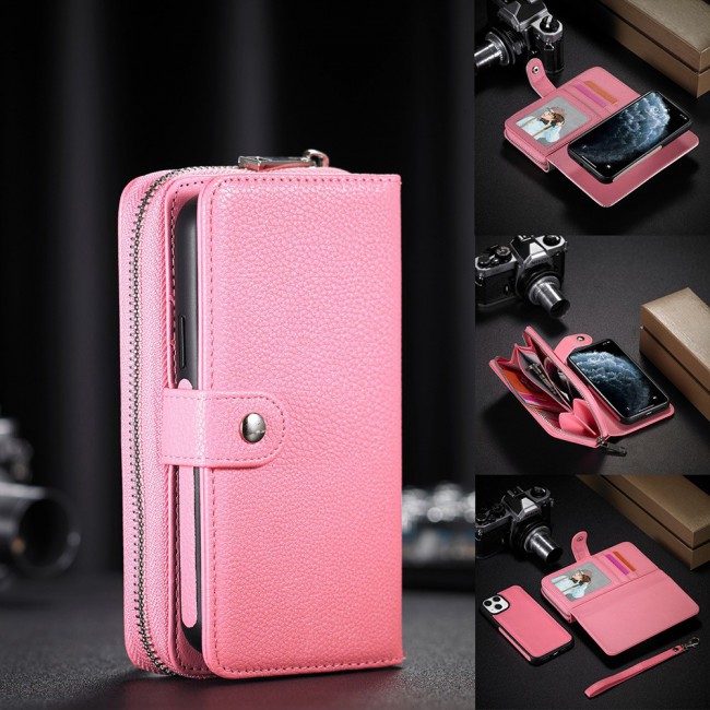 Wallet PU Leather Flip Case for iPhone 12 and 12 Pro - Light Pink