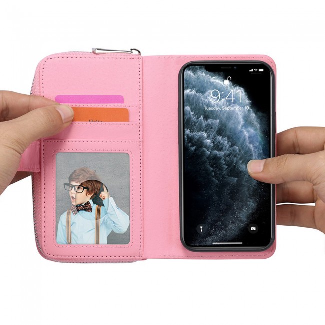 Wallet PU Leather Flip Case for iPhone 12 and 12 Pro - Light Pink