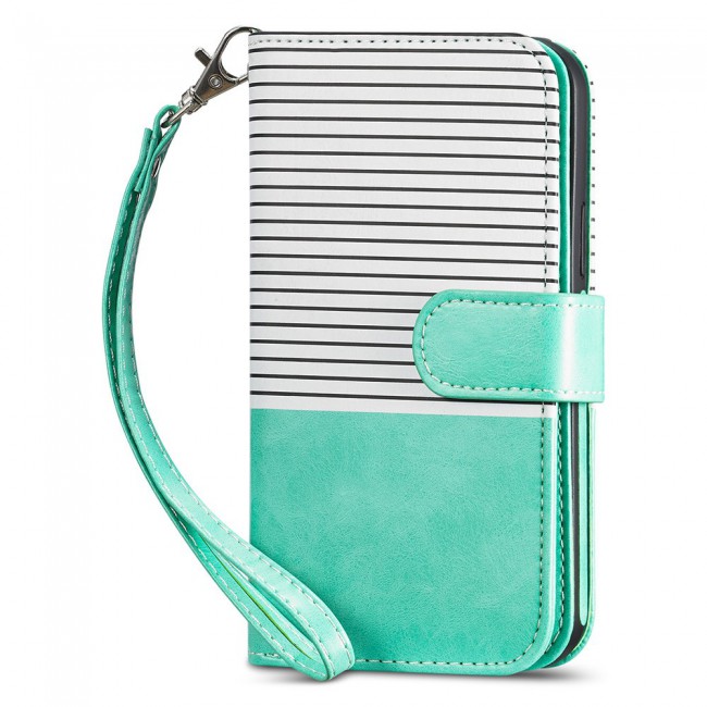 Wallet PU Leather Flip Case for iPhone 12 Pro Max - Green White