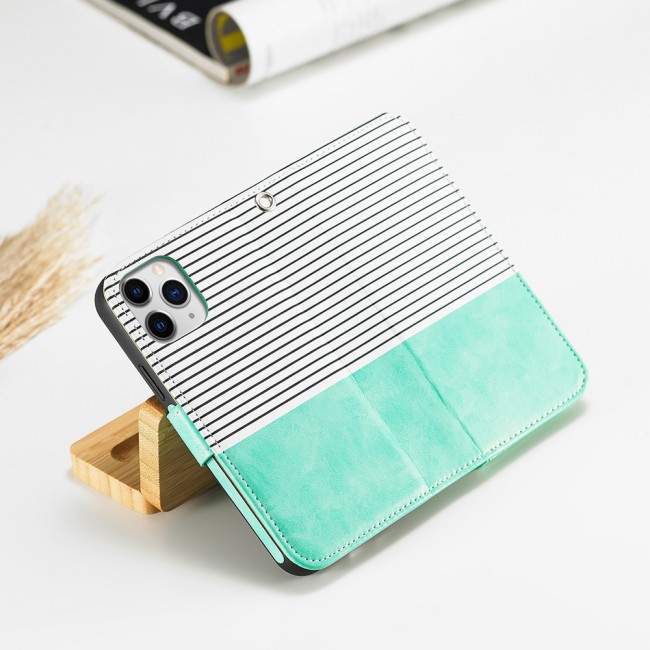 Wallet PU Leather Flip Case for iPhone 12 Pro Max - Green White