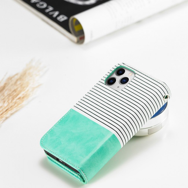 Wallet PU Leather Flip Case for iPhone 12 Pro Max - Green White