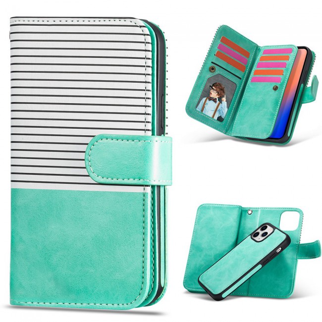 Wallet PU Leather Flip Case for iPhone 12 Pro Max - Green White
