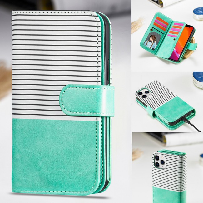 Wallet PU Leather Flip Case for iPhone 12 Pro Max - Green White