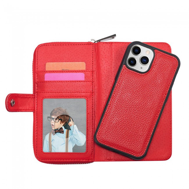 Wallet PU Leather Flip Case for iPhone 12 Pro Max - Red