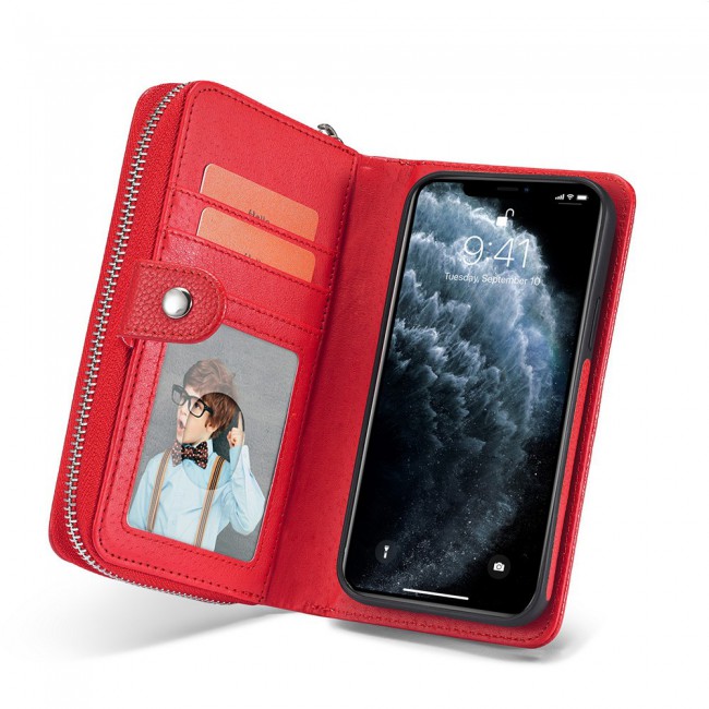 Wallet PU Leather Flip Case for iPhone 12 Pro Max - Red