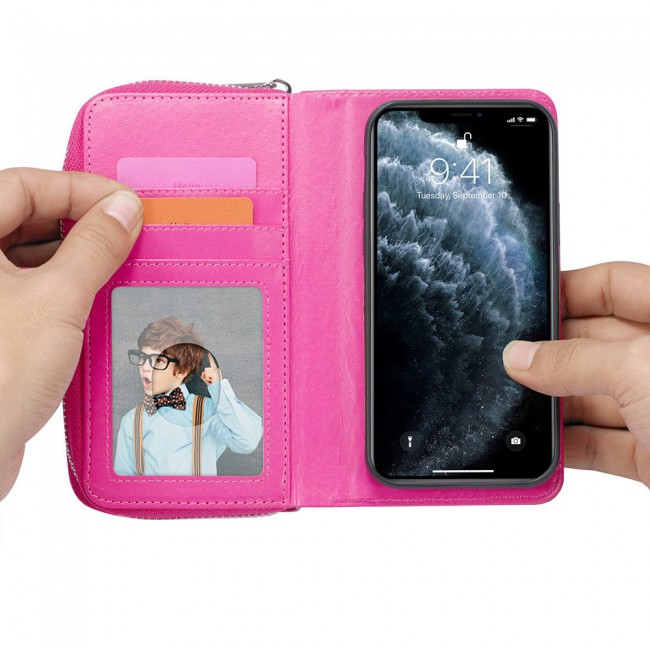Wallet PU Leather Flip Case for iPhone 12 and 12 Pro - Pink